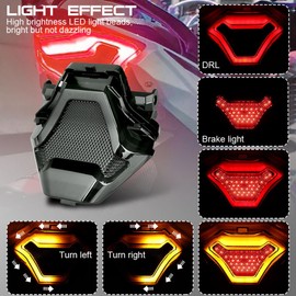 Motorcycle LED Tail Light Taillight, Rear Brake Driving Sequential Turn Signal Light Assembly Smoke Lens Compatible with R3 R25 2013-2020, MT07 FZ07 2013-2017, MT03 MT25 2014-2020, LCL50, Sniper150