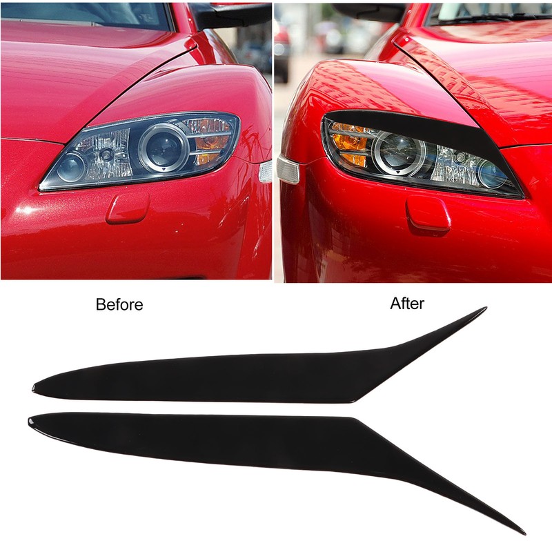 2PCS Front Headlight Eyebrow Gloss Black Decoration Soft Plastic Replacement