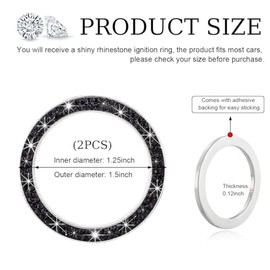Gasedin Gasedin 2 PCS Car Engine Start Stop Decoration Ring, Sparkling Crystal Vehicle Push Button Start Sticker, Double Rhinestone Engine Ignition Button Decal, Universal Car Accessories (Black)