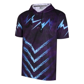 DEHANER Men's Short Sleeve Hoodie Summer Beach Party Workout Gym Athletic Tops Casual Walking Streetwear Light Blue Flash-Purple Hoodie,Men Size 3X-Large