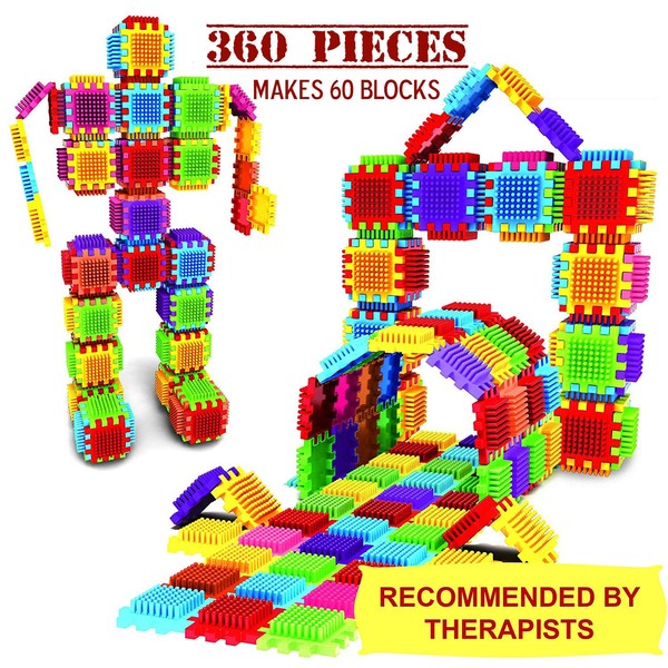 Dimple 360-Piece Set Large Stacking Blocks and Interconnecting Building Set, Makes 60 Blocks, for Boys & Girls, Educational Fun, Great Toy for Child Development for Kids and Toddlers