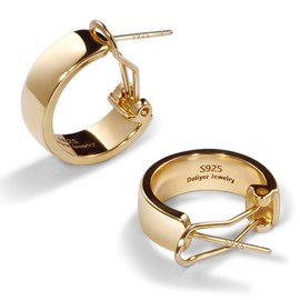 Deliyer Small Huggie Hoop Earrings for Women, Chunky Real K Gold Plated Sterling Silver, S925 Hypoallergenic Jewelry Gift, Wide Thick 0.1oz Comfortable Everyday Earrings Non Tarnish (Gold 0.7 in)