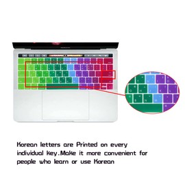 HRH Korean Language Silicone Keyboard Cover for MacBook Pro with Touch Bar 13 Inch and 15 Inch (A2159/A1989/A1706,A1990/A1707) 2019 2018 2016 2017 Release USA Version,Ombre Rainbow