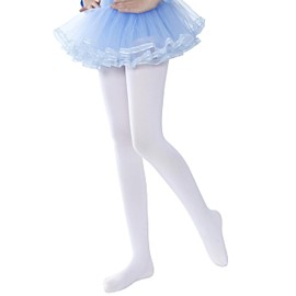 leg elegant Girls Microfiber Soft Opaque Footed Tights and Stockings (White, 5-7)