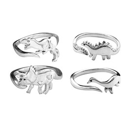 chengxun Adjustable Dinosaur Ring for Women Girls Open Ring Jewelry Friends Gift 4 Pieces Metal, Metal