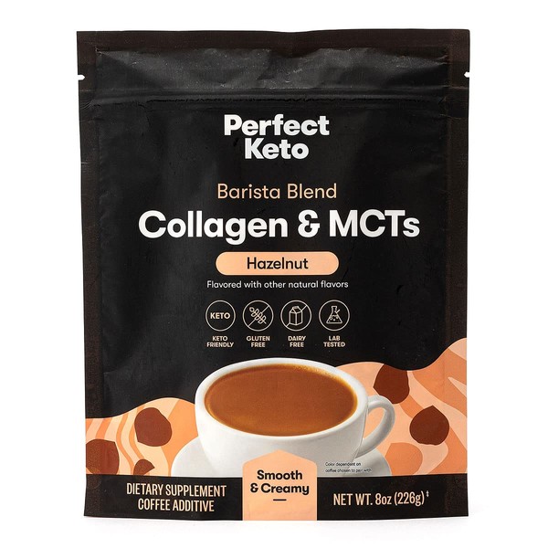 Perfect Keto Collagen Protein Powder with MCT Oil - Grassfed, GF, Multi Supplement, Best for Ketogenic Diets, Use as Keto Creamer, in Coffee and Shakes for Women & Men (Hazelnut)