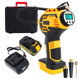 20V Cordless Tire Inflator Air Compressor, Air Compressor with 12V Car Power Adapter Digital Pressure Gauge for Cars, Motorcycles, Bicycle Tires, and Balls