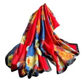 Aufeel Fashion Scarves 100% Silk Felling Scarf Long Lightweight Sunscreen Shawls Wrap for Women Hair Scarves (Red)