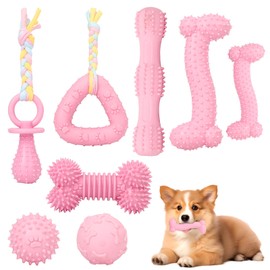 JCJuncai 8 Pack Puppy Chew Toys for Teething Cute Pink Dog Teething Toys for Puppies Soft Durable Interactive Chew Toy for Small Dogs