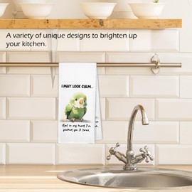 XBBMGG Funny Parrot Kitchen Towels, Parrot Decor Dish Hand Tea Towels, Bird Lovers Gifts for Women Kids Decorative Towel for Bathroom Kitchen, I May Look Calm Housewarming Bar Bathroom Decor, 16x24