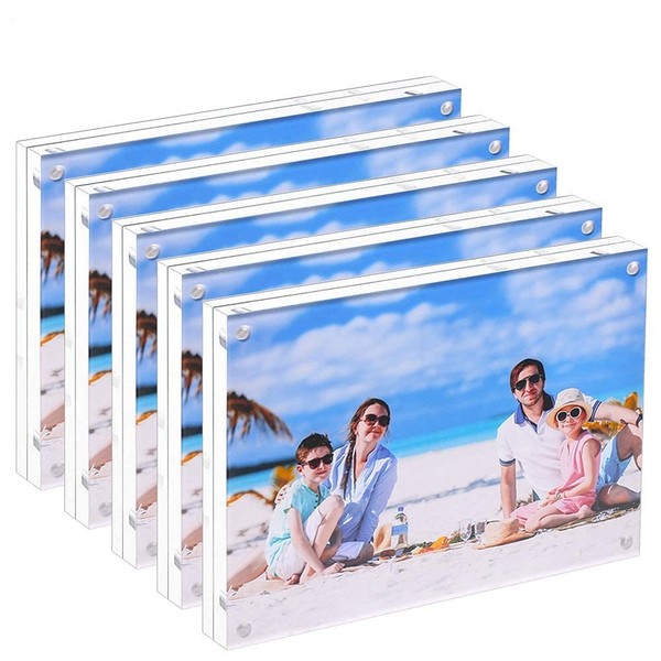 JUOIFIP 5 Pack Acrylic Picture Frame 5x7 Clear Double Sided Magnetic Picture Frameless Desktop Display Photo Frame with Stand Best Gift for Family, Baby, Friend
