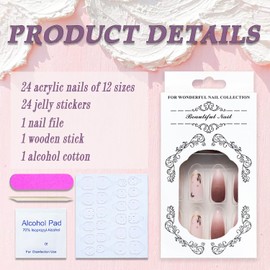 Fall Press on Nails Medium Almond SWEKKE Fake Nails Brown Gradient Full Cover Leaves False Nails with Designs Glitter Glossy Glue on Nails Manicure Artificial Acrylic Nails for Women Girls 24Pcs