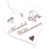 Herzlich Willkommen Sign, Small Bird, Decorative Heart Wooden Welcome Sign,