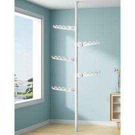 LIYIVNAA 5-Tier Clothes Drying Rack Telescopic Coat Hanger Garment Stand Floor to Ceiling Laundry Pole Tension Rod Storage Organizer for Home, Balcony, Office 43.3''-122.04''