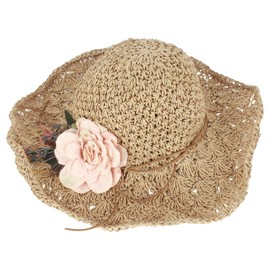 Milya Straw Foldable Sun Hat with Wide Brim Flowers Straw Hat Summer Hat Women's Hat Summer Hat – Ideal for Holidays on the Beach, Coffee Brown