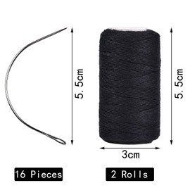 MFUOE 18 Pieces Hair Extension Weave Set with Hair Extension Thread and C-Curve Type Needles for Weaving Sew Decoration Hair Extension Hair Weaving（Black）