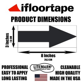 LiteMark Removable Matte Finish Black 8 X 3 Inch Warehouse Directional Arrow Decal Vinyl Stickers | Great for Floors, Ceilings, Walls, and Most Smooth Surfaces | (Pack of 15 Arrows)