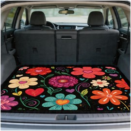 Pyrrhite All Weather Universal Car Trunk Mat 29" x 39", Decorative Multicolor Floral Cargo Liner, Heavy Duty Rear Trunk Protector, Practical Auto Interior Accessories for Daily Driving & Travel Use