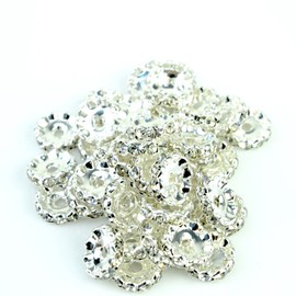 RUBYCA 100pcs 12mm Wavy Rondelle Spacer Beads Silver Tone White Clear Czech Crystal for Bracelet Necklace Jewelry Making