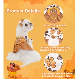 FLAdorepet - Vestido de pavo para perro con lazo para el pelo, disfraz de mascota y gato de Acción de Gracias, ropa para perro, chaleco de día festivo, vestidos de otoño para perros pequeños, medianos