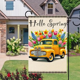 BlissYard Hello Spring Summer Garden Flag 12 x 18 Inch Double Sided Welcome Flowers Truck Yard Flag Seasonal Outdoor Decor Home Party Porch Yard Farmhouse Holiday Outdoor Decor Flags