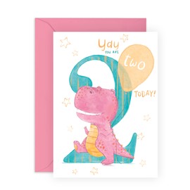 CENTRAL 23 2nd Birthday Card for Girl - Daughter Birthday Card Age Two - Milestone Baby Greeting Cards 2 Year Old - Dinosaur Birthday Card for Kids - Second Bday - Comes With Fun Stickers