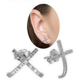 Minimalist Earrings x Sterling Silver Stud Earrings Geometric Earrings x Hypoallergenic Huggie Stud Earrings (Silver)