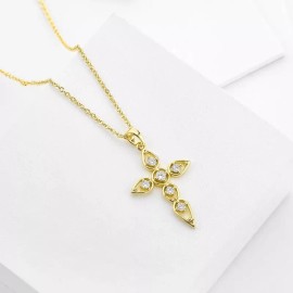 ZARD Cross Pendant Necklace in Cubic Zirconia and 14K Gold Plate