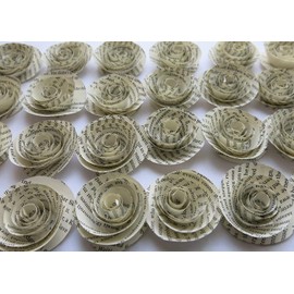Always In Blossom Vintage Book Page Roses 1.5 Inch Bulk Paper Flowers For Literary Theme Wedding - 24 Piece Set Table Top Decorations Graduation Party Decor