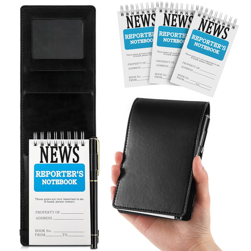Resurhang 3 Pcs Reporters Notebook with PU Leather Cover Pen