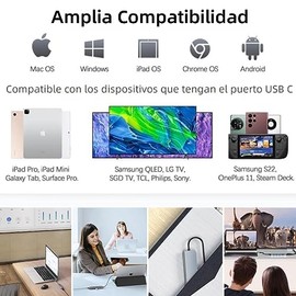 Hub USB C 6 en1, Adaptador Multipuerto USB C para MacBook Pro, USB C Hub a HDMI 4K con 3 Puertos USB Lector de Tarjetas SDMicro SD Compatible con...  