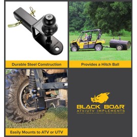 Black Boar UTV ATV Multi-Hitch - Features 1-7/8” Hitch Ball, 2” Shank - 6” (L) Shank - Hitch Ball has 2” Rise & Rated for 2,000lbs - Use w/utility trailers, tow straps & other ATV Accessories (66027)