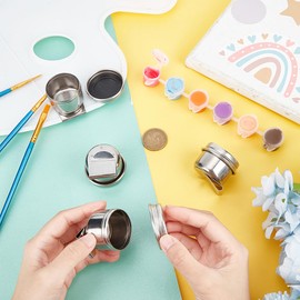 UNICRAFTALE Set of 4 Stainless Steel Oil Painting Cups Pallet Container Metal Spoon Painting Pot Container with Lid and Clip Large Opening Single Spoon Palette Cup for Drawing