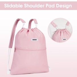 WANDF Drawstring Backpack Sports Gym Bag with Shoulder Pads Water Resistant String Bag Cinch Bag for Women Men (Pink)