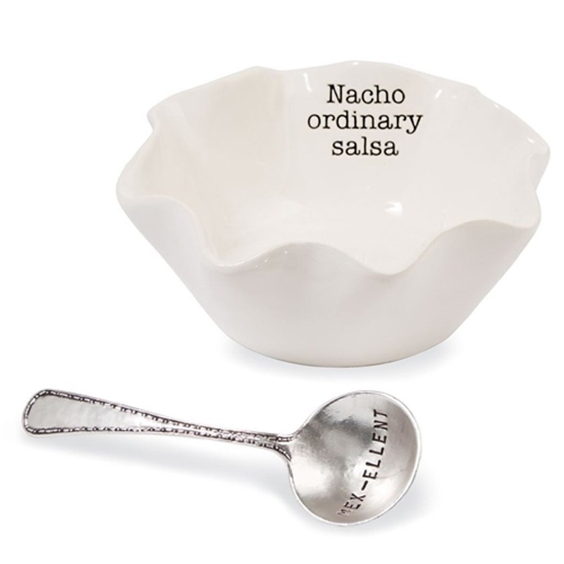 Mud Pie Salsa Ceramic Dip Cup Set, Nacho, White &