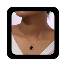 Cimenexe Bohemian Enamel Flower Choker Necklace Black Enamel Flower Necklace Gold Flower Pendant Necklace Black Flower Chain Collar Necklace Jewellery for Women, Zinc, No Gemstone
