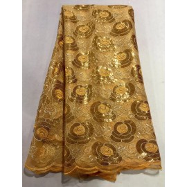 wowfabric4less123 Gold Sequins embroidery Lace Fabric 50” Width Sold By The Yard