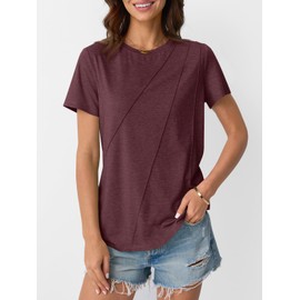 AUTOMET Womens Summer Tops Workout Shirts Beach Vacation Outfits Business Tshirts Dressy Fashion Spring Clothes 2025 WineRed M