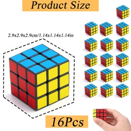 16 Pcs Mini Rubix Cube 3x3 CM, Portable Mini Puzzles For Party Bags, Party Puzzle Toy Kids Party Bag Fillers Rubix Cube Set For Kids Adults, Elderly, Educational Toys Gift
