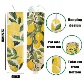 CSHVJ 2 Pcs Lemon Plastic Bag Holder, Wall Mount Grocery Bag Holder for Plastic Bags, Reusable Large Grocery Bags Storage Dispenser, Home Kitchen Pantry Decor, Lemon Gifts for Women Mom, 22.5x9 Inch