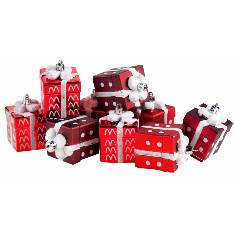 Present Gift Box Christmas Tree Baubles - Red White Candy