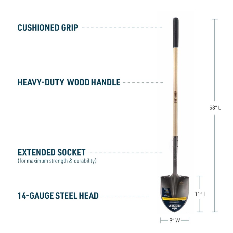 Gemplers Commercial Grade Round Point Shovel with Extended Socket (Wood