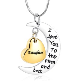 Cremation Urn Necklace for Ashes I Love You to The Moon and Back Keepsake Pendant Cremation Jewelry Ashes Locket(Daughter)