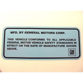 1968-76 GM Puerta Jamba Identificación Vin Número Calcomanía Adhesiva Buick GS Olds Chevy Caddy GTO
