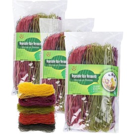 TANISA 3 Packs Vegetable Vercimelli Rice Noodles, 5 Naturally Vegetable Colors, Rice Noodles Thin, Gluten Free Noodles, Non GMO, No Preservative, 100% Rice, Fat free (8.8 Oz - 250g/Pack)