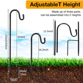 Hicarer 24 Pack 25 Inch Shepherds Hooks Outdoor Plant Hanger Hook Metal Shepherd's Hook Black Garden Bird Feeder Pole for Hanging Solar Lanterns Flower Basket Jars Christmas Lights Wedding Decor