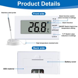 Oven Thermometer Digital for Inside Oven Resistant 300°C, Fast And Convenient Instant Read Food Temperature Probe for Oven, Smoker, BBQ, Oil, Milk, Deep Frying with Timer Alarm (White)
