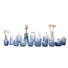 Glass Bud Vase Set of 16, Small Flower Vases, Glass Vases for Centerpieces, Vintage Home Table Decorations Bud Vases (16 Pcs, Blue)
