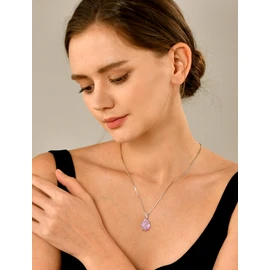 YL Teardrop Necklace 925 Sterling Silver Infinity Pendant 10x14 MM Created Pink Tourmaline Jewelry for Women