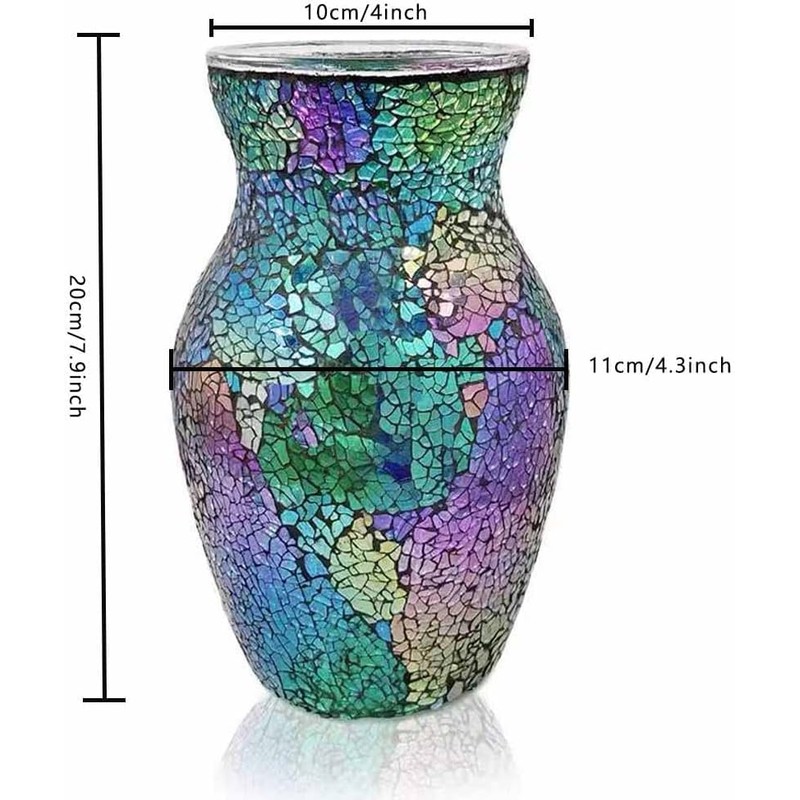 JASMODAAURA Tempered Mosaic Glass Vase 7.8inch (Purple)